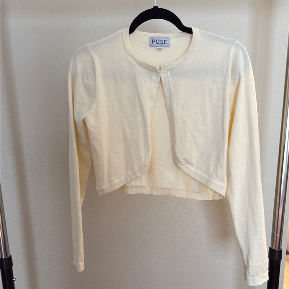 Cream Long Sleeve Cropped Cardigan